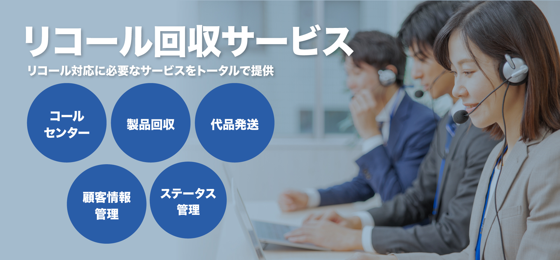 リコール業務のご委託ならミズ・バラエティーにお任せください。コールセンター業務から製品回収、代品発送、顧客情報管理、ステータス管理理等、リコール対応に必要なサービスをトータルで提供致します。