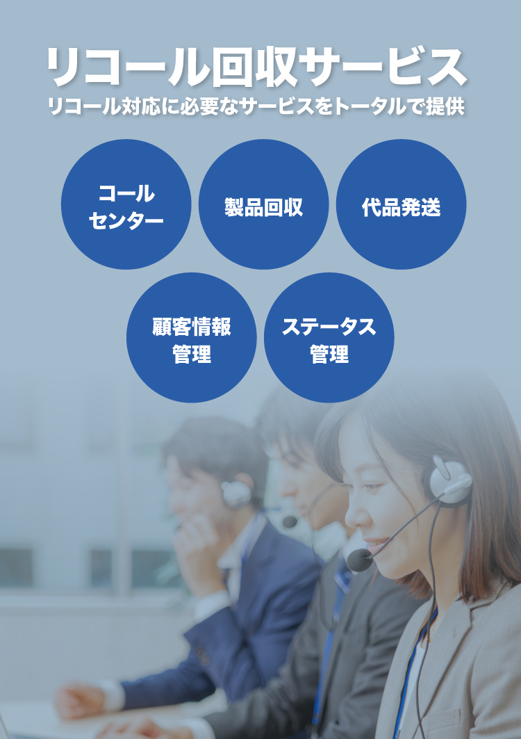 リコール業務のご委託ならミズ・バラエティーにお任せください。コールセンター業務から製品回収、代品発送、顧客情報管理、ステータス管理理等、リコール対応に必要なサービスをトータルで提供致します。